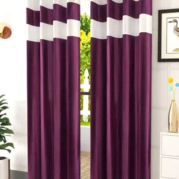 Kraftiq Homes Purple 2 Pieces Colour Blocked Room Darkening Window Curtains-image-84