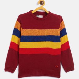 Duke Boys Maroon & Mustard Striped Pullover Sweater-image-27