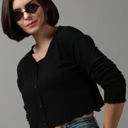 SHOWOFF Women Black Crop Cardigan-image-39
