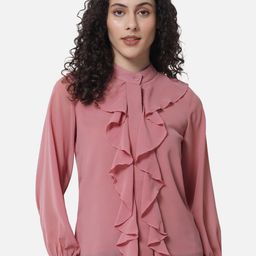 ALL WAYS YOU Mandarin Collar Ruffles Georgette Shirt Style Top-image-5