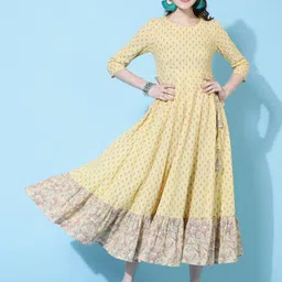 KIMAYRA Floral Printed Cotton Fit & Flare Dress-image-22