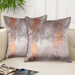 Tesmare Beige & Copper-Toned 2 Pieces Velvet Square Cushion Covers-7