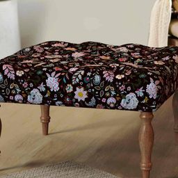 Chumbak Bohemian Palampore Black & White Printed Square Ottoman-55