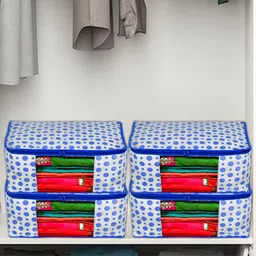 Kuber Industries Red & Blue 6 Pieces Polka Dots Printed Fabric Sarees Organizers-8
