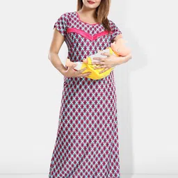 Be You Printed Satin Maternity Feeding Maxi Nightdress-image-67