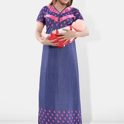 Be You Polka Dots Printed V-Neck Satin Maternity Maxi Nightdress-image-72