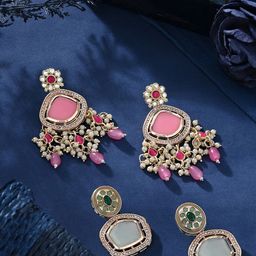 Zaveri Pearls Set Of 2 Gold Plated Kundan & & Austrian Diamonds Drop Earring-19
