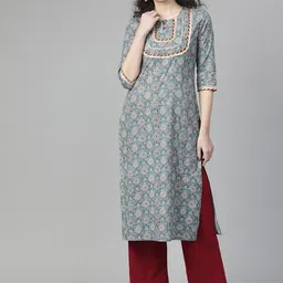 Varanga Women Green Striped Keyhole Neck Flared Sleeves Mirror Work Anarkali Kurta-image-123