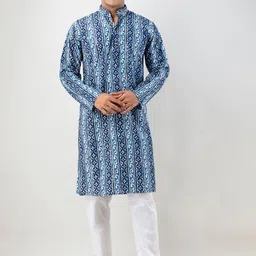 Firangi Yarn Men Blue Ethnic Motifs Printed Grandeur & Majestic Artwork Kurta-picture-52