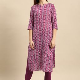 Anouk Women Purple Ethnic Motifs Printed Pure Cotton Kurta with Trousers-image-62