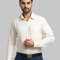 Raymond Beige Jacquard Contemporary Fit Formal Shirts For Men-image-48