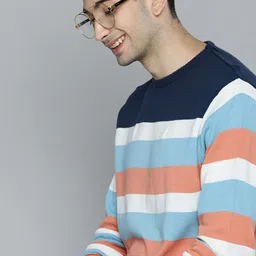 Mast & Harbour Men Peach-Coloured Colourblocked Pullover Sweater-image-58