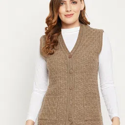 Zigo Women Olive Green Self Design Cable Knit Wool Cardigan Sweater-picture-27