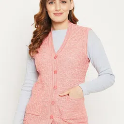 Zigo Women Pink Self Design Cable Knit Wool Cardigan Sweater-image-98