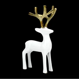 Hind Decor White and Gold-Toned Reindeer Deer Birds and Animals Figurine Showpiece-image-44