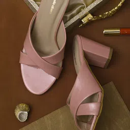 pelle albero Pink Block Mules-38