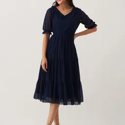 AASK Self Design Ruffles Tiered Fit & Flare Midi Dress-8
