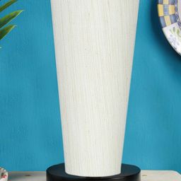 Devansh Off White Cotton Cylinder Table Lamps With Brown Round Wood Base-28