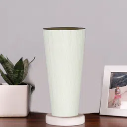 Devansh Off White Cotton Cylinder Table Lamps With White Round Wood Base-56
