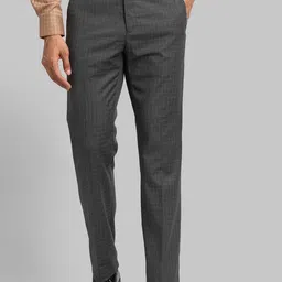 Raymond Men Grey Checked Regular-Fit Formal Trousers-image-44