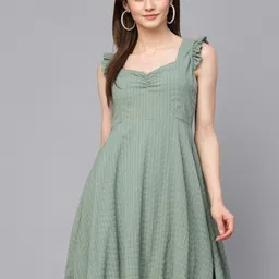 Gipsy Checked Sweat Heart Neck Sleeveless Fit & Flare Dress-image-47
