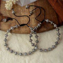 Silvermerc Designs Women Silver Plated Oxidised Black Thread Anklet-49
