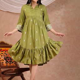 PUKHYA Floral Embroidered Gathered Fit & Flare Ethnic Dress-image-34