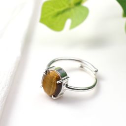 Shubhanjali Silver-Plated Tiger Eye Diamond-Studded Adjustable Finger Ring-image-1