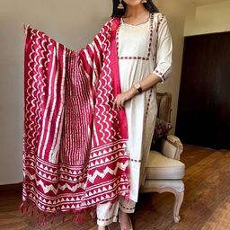 Royal Export Floral Embroidered Thread Work Pure Cotton Straight Kurta Set-picture-34