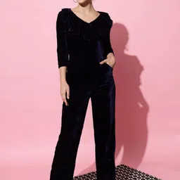 VAARARO V-Neck Ruffles Details Basic Jumpsuit-picture-37