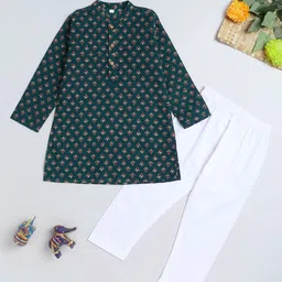The Magic Wand Boys Ethnic Motifs Printed Mandarin Collar Pure Cotton Kurta with Pyjamas-picture-50