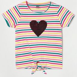 Fame Forever by Lifestyle Girls White & Yellow Striped Pure Cotton T-shirt-image-46