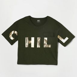 Fame Forever by Lifestyle Girls Olive Green Typography Printed Pure Cotton T-shirt-image-75