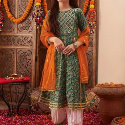 Cherry & Jerry Girls Floral Printed Empire Gotta Patti Kurta with Salwar & With Dupatta-picture-58