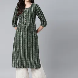 PIROH Women Green & White Bandhani Printed Pure Cotton Kurta-19