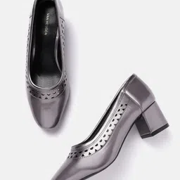 Van Heusen Solid Block Heeled Pumps with Laser Cuts image 1
