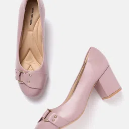 Carlton London Solid Block Heeled Pumps With Metallic Detail-11