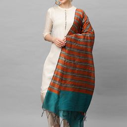 Indo Era Orange & Turquoise Blue Woven Design Dupatta-picture-47