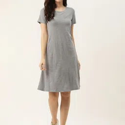 BRINNS Grey Solid Round Neck Pure Cotton T-shirt Dress-picture-31