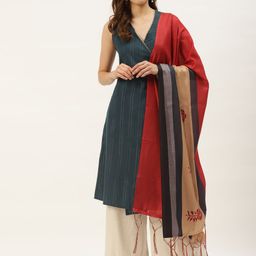 VAABA Red & Cream-Coloured Floral Printed Dupatta-48
