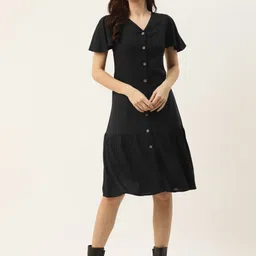 BRINNS Black Solid A-Line Midi Dress-image-8