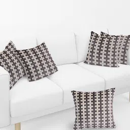 Just Home Brown & Beige 5 Pieces Abstract Velvet Square Cushion Covers-picture-40
