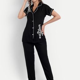 Indiankala4u Women Black Chikankari Embroidered Night Suit-27