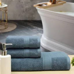 Aura Blue 3Pcs 550 GSM Pure Cotton Ultra Soft Towel Set-image-2
