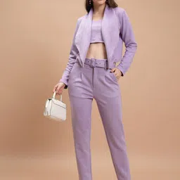 Tokyo Talkies Suede Shoulder Straps Crop Top With Blazer And Trousers-image-107