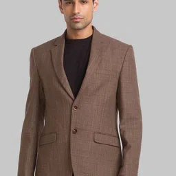 Park Avenue Men Brown Self Design Single Breasted Blazer-25