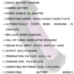 UNIXAA Single Slot Battery Charger With LED Indicator Lithium-ion RechargeableCamera Battery Charger image 5