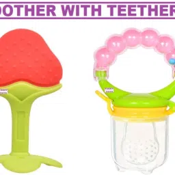 Premium Quality Baby Fruit Shape Silicone Teether Teething Toys for Baby Textured Molar Teeth Soother Gum Tooth Massager Fruit Pacifier With Baby Fruit Vegetable Rattle Musical Soother Pacifier Infants Dental Care Baby Teethers(GREEN,PINK;3 Months+) Teether-10