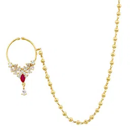 AccessHer Gold-Plated White AD-Studded Beaded Nose-ring with chain image 4