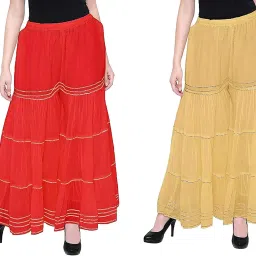 Pack of 2 Women Regular Fit Red, Yellow Viscose Rayon Trousers-image-1